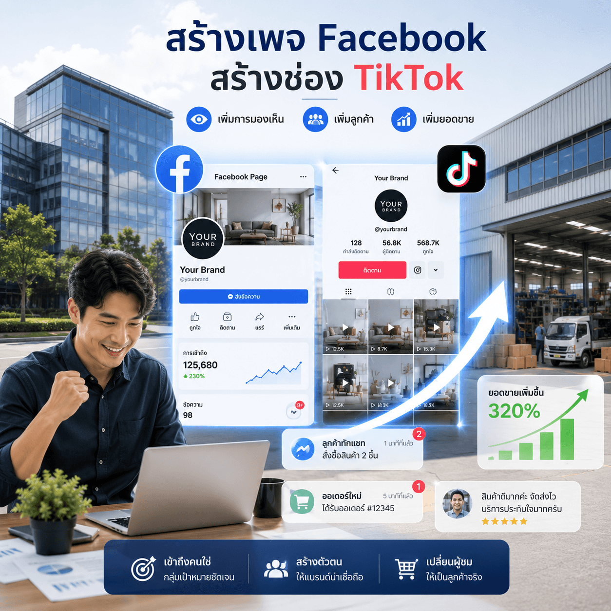 รับสร้างเพจเฟซบุ๊กและช่อง TikTok